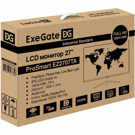 Монитор LCD ExeGate 27 EZ2707TA ProSmart {IPS 1920x1080 75Hz 5ms 250cd 1000:1 178/178 D-Sub HDMI DisplayPort VESA} [EX297649RUS], фото , изображение 9