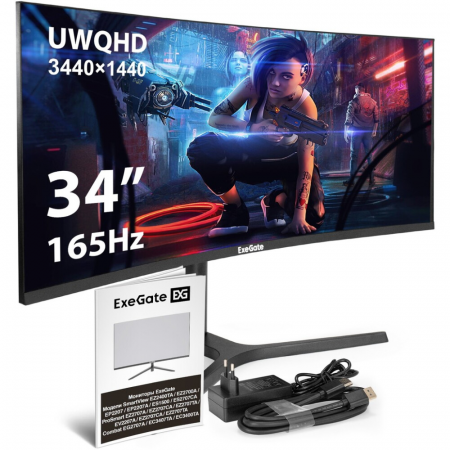 Монитор изогнутый игровой 165 Гц 34 ExeGate Combat EC3400TA (VA Curved R1800 LED Grade A+, UltraWide QHD 3440x1440@165Гц, 21:9, 300cd/m2, 4000:1, 178°/178°, 1ms, 2xHDMI2.0, 2xDisplayPort, audio-out, RGB-подсветка, Flicker-free, FreeSync, Low Blue Light, к, фото , изображение 10