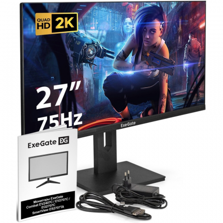 Монитор 27 ExeGate ES2707TA IPS 2560x1440, 75 Гц, 1 мс, 16:9, 250 кд/м2, 1хHDMI, 1хDP, выход на наушники, черный, фото , изображение 8