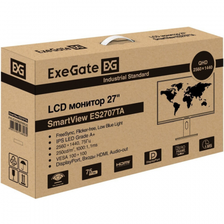 Монитор 27 ExeGate ES2707TA IPS 2560x1440, 75 Гц, 1 мс, 16:9, 250 кд/м2, 1хHDMI, 1хDP, выход на наушники, черный, фото , изображение 9