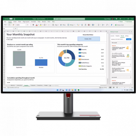 Монитор 27" Lenovo P27h-30 IPS 2560x1440, 60 Гц, 6 мс, 16:9, 350 кд/м², HDMI 2.0, DP 1.4, DP-out, USB-C, 3.5 Jack, USB Hub (4x USB 3.2), RJ-45, HDR10, черный, фото 