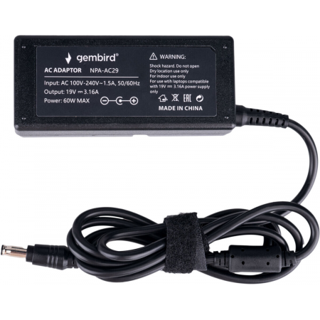 Блок питания Gembird для ноутбуков SAMSUNG NPA-AC29, 19В/3.16А, 60Вт, штекер 5.5x3мм, фото , изображение 3