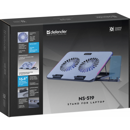 Подставка для ноутбука Defender NS-519 15.6", 2 вентилятора, RGB, металл., фото , изображение 8