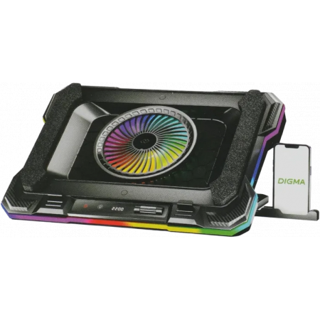 Подставка для ноутбука Digma D-NCP190-1x100RGB 19" 428x316x58мм 52дБ 2xUSB 1x 140ммFAN 1280г Fan-control металл/пластик черный, фото 