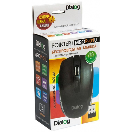 Мышь MROP-01U BLACK Dialog Pointer RF 2.4G Optical - 5 кнопок + ролик прокрутки, USB, черная, фото , изображение 2