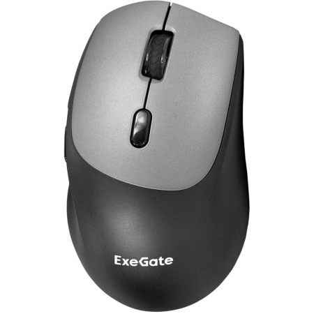Беспроводная мышь ExeGate Professional Standard BT-070 (радиоканал 2,4 ГГц+Bluetooth5.2, оптическая, 1600dpi, 6D, 6 кнопок и колесо прокрутки, 500mah аккумулятор, черная, серая вставка, RTL), фото , изображение 2