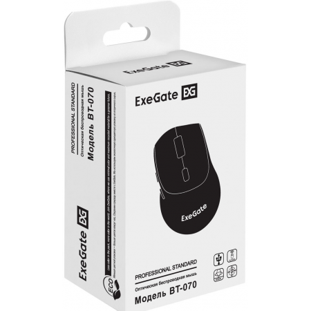 Беспроводная мышь ExeGate Professional Standard BT-070 (радиоканал 2,4 ГГц+Bluetooth5.2, оптическая, 1600dpi, 6D, 6 кнопок и колесо прокрутки, 500mah аккумулятор, черная, серая вставка, RTL), фото , изображение 8