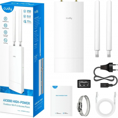 Точка доступа AX3000 High Power WiFi 6 Gigabit Outdoor Access Point, 2402Mbps at 5GHz + 574Mbps at 2.4GHz, 1 x Gigabit RJ45, 2 Detachable Antennas, 802.3at/802.3af PoE or 48V passive PoE, IP65 Waterproof, lightning protection, 48V passive PoE adapter incl, фото , изображение 3