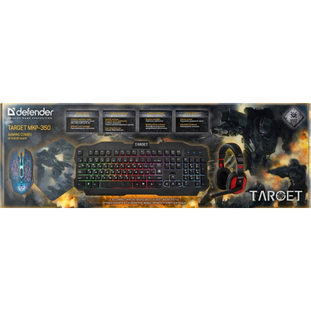 Defender Target MKP-350, Игровой набор, мышь+клавиатура+гарнитура+коврик, фото , изображение 18