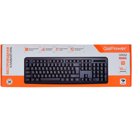 Клавиатура беспроводная GoPower GPK02 классическая USB черный (1/20), фото , изображение 4
