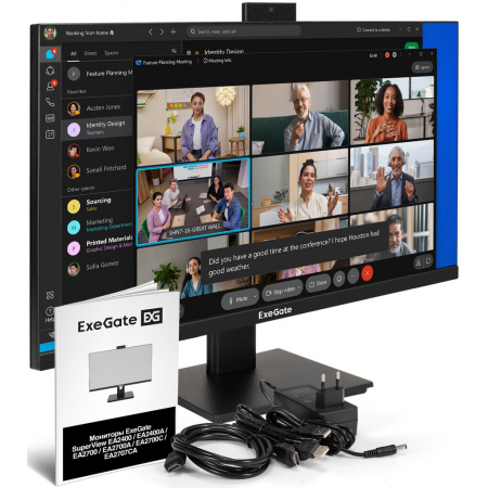 Монитор со встроенной веб-камерой и аудио выходом 27" ExeGate SuperView EA2700A (IPS LED Grade A+, FHD, 1920x1080@75Гц, 16:9, 250cd/m2, 1000:1, 178°/178°, 5ms, D-Sub, HDMI, audio-out, FHD веб-камера 2MP, микрофон, Flicker-free, Low Blue Light, кабель HDMI, фото , изображение 2