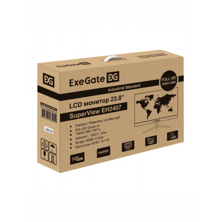 Монитор 23.8 ExeGate SuperView EH2407 черный 100 Гц (IPS LED Grade A+, FHD, 1920x1080@100Гц, 16:9, 250cd/m2, 1000:1, 178°/178°, 5ms, D-Sub, HDMI, FreeSync, Flicker-free, Low Blue Light, кабель HDMI 1.5м, VESA 75x75, регулировка наклона ), фото , изображение 6
