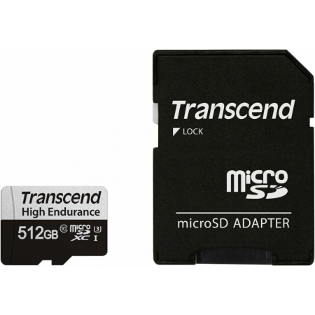Карта памяти MicroSD Transcend 350V, 512 Гб, Endurance, c адаптером (TS512GUSD350V), фото 