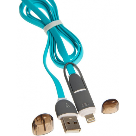 Кабель 2в1 MicroUSB+Lightning 8pin-USB Ritmix RCC-200 Blue для синхронизации/зарядки, 1м, фото 
