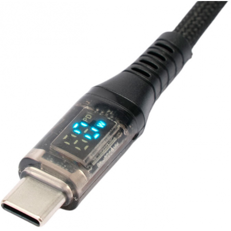 Кабель USB2.0 Cablexpert CCP-USB2-CMCM-SCR-1M, AM/Type-C, 6A, 66Вт, PD/QC3.0, дисплей, оплетка, медь, 1м, черный, пакет, фото , изображение 3