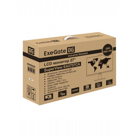 Монитор со встроенной веб-камерой и аудио 27" WQHD ExeGate SuperView EA2707CA (IPS LED Grade A+, 2560x1440@75Гц (WQHD), 16:9, 250cd/m2, 1000:1, 178°/178°, 5ms, Speakers, HDMI2.0, DisplayPort, USB, audio-out, FHD веб-камера 2MP, микрофон, Flicker-free, Fre, фото , изображение 12