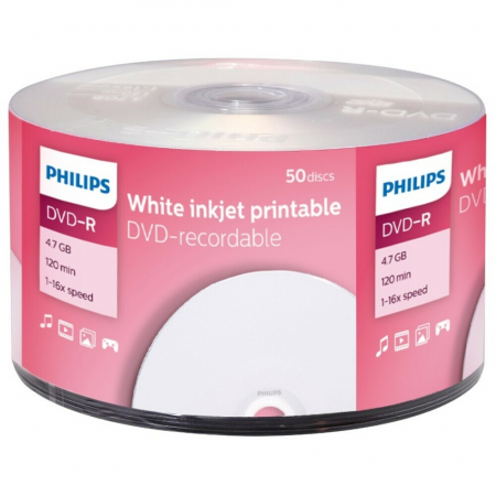Диск DVD-R Philips 4.7Gb 16x Bulk Printable (50шт), фото 
