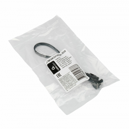 Кабель интерфейсный SATA Cablexpert CC-SATAM-DATA90-BL-30CM, Sata3 7pin/7pin, мет.защелка, угловой разъем, 30см, черный, пакет, фото , изображение 3