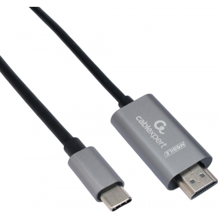 Кабель-переходник Cablexpert CCB-A-CM-HDMI-1.8M с Type-C на HDMI  v2.0, Mobile, 1.8м, черный, корбка, фото , изображение 2