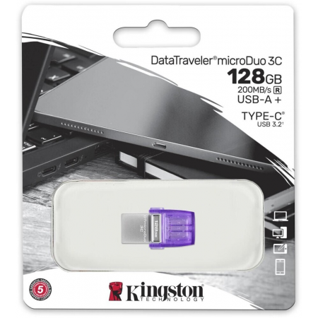 Флеш Диск Kingston 128Gb DataTraveler microDuo 3C DTDUO3CG3/128GB USB3.0 фиолетовый, фото , изображение 3