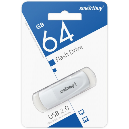 Флеш -накопитель Smartbuy (SB064GB2SCW) UFD 2.0 064GB Scout White белый, фото , изображение 3