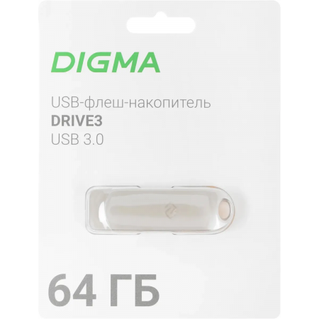 Флеш Диск Digma 64Gb DRIVE3 DGFUM064A30SR USB3.0 серебристый, фото , изображение 2