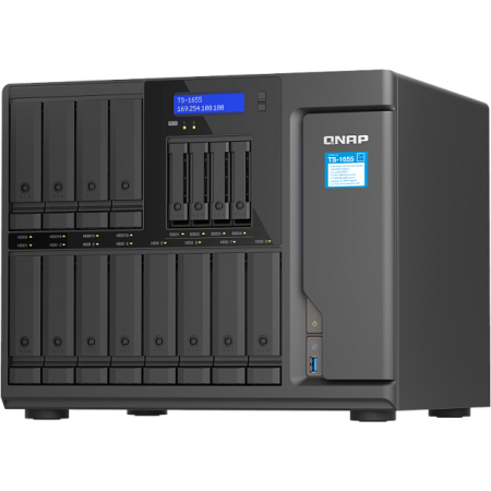 Сетевое хранилище SMB QNAP TS-1655-8G NAS 16-Bay (12x 3.5/2.5 HDD/SSD bays + 4x 2.5 SSD bays + 2x M.2 2280 SATA slots), Intel Atom C5125 8-core processor, 2.8GHz, 8 GB DDR4 (1 x 8 GB) up to 128 GB (4 x 32 GB), 2x 2.5 GbE BASE-T, фото , изображение 2