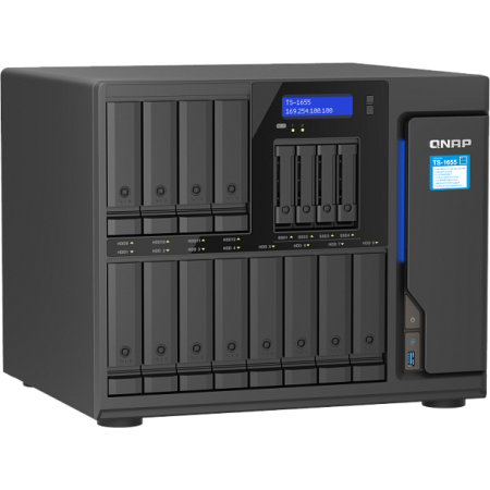 Сетевое хранилище SMB QNAP TS-1655-8G NAS 16-Bay (12x 3.5/2.5 HDD/SSD bays + 4x 2.5 SSD bays + 2x M.2 2280 SATA slots), Intel Atom C5125 8-core processor, 2.8GHz, 8 GB DDR4 (1 x 8 GB) up to 128 GB (4 x 32 GB), 2x 2.5 GbE BASE-T, фото , изображение 3
