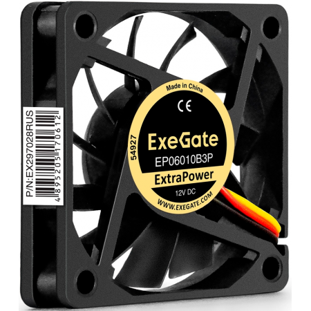 Вентилятор 12В DC ExeGate ExtraPower EP06010B3P (60x60x10 мм, 2-Ball (двойной шарикоподшипник), 3pin, 3000RPM, 24dBA), фото , изображение 3