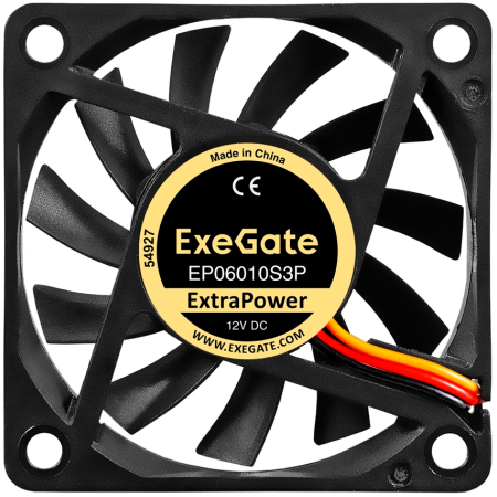 Вентилятор 12В DC ExeGate ExtraPower EP06010S3P (60x60x10 мм, Sleeve bearing (подшипник скольжения), 3pin, 3000RPM, 24dBA), фото , изображение 2