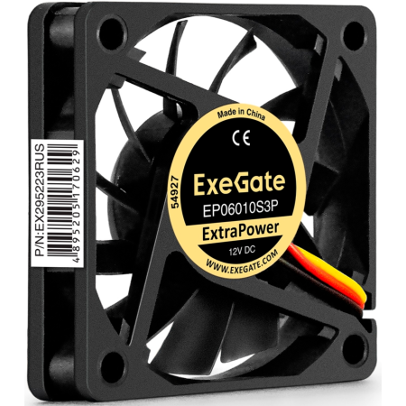 Вентилятор 12В DC ExeGate ExtraPower EP06010S3P (60x60x10 мм, Sleeve bearing (подшипник скольжения), 3pin, 3000RPM, 24dBA), фото , изображение 3