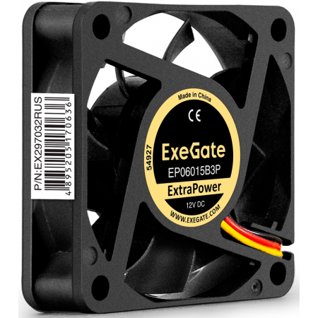 Вентилятор 12В DC ExeGate ExtraPower EP06015B3P (60x60x15 мм, 2-Ball (двойной шарикоподшипник), 3pin, 5000RPM, 34dBA), фото , изображение 3