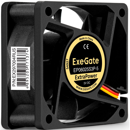 Вентилятор 5В DC ExeGate ExtraPower EP06025S3P-5 (60x60x25 мм, Sleeve bearing (подшипник скольжения), 3pin, 4800RMP, 33,5dBA), фото , изображение 3