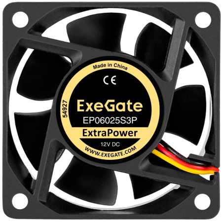 Вентилятор 12В DC ExeGate ExtraPower EP06025S3P (60x60x25 мм, Sleeve bearing (подшипник скольжения), 3pin, 4500RPM, 31dBA), фото , изображение 2