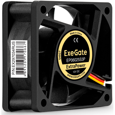 Вентилятор 12В DC ExeGate ExtraPower EP06025S3P (60x60x25 мм, Sleeve bearing (подшипник скольжения), 3pin, 4500RPM, 31dBA), фото , изображение 3