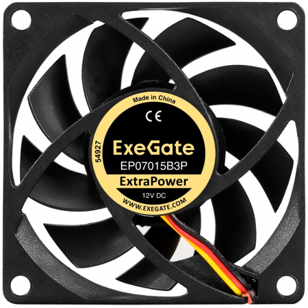 Вентилятор 12В DC ExeGate ExtraPower EP07015B3P (70x70x15 мм, 2-Ball (двойной шарикоподшипник), 3pin, 3000RPM, 28dBA), фото , изображение 2