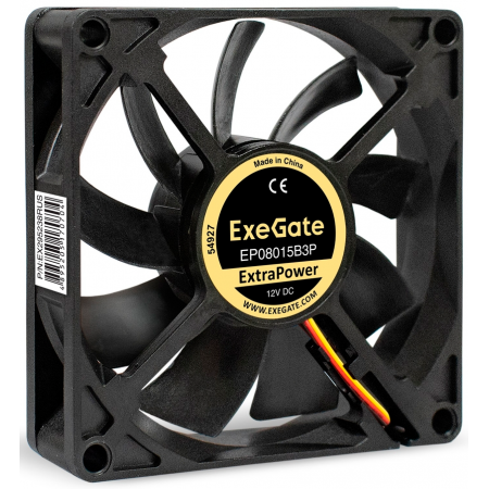 Вентилятор 12В DC ExeGate ExtraPower EP08015B3P (80x80x15 мм, 2-Ball (двойной шарикоподшипник), 3pin, 2600RPM, 26dBA), фото , изображение 3