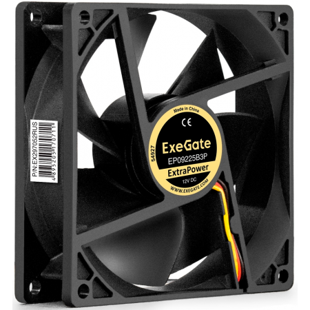 Вентилятор 12В DC ExeGate ExtraPower EP09225B3P (92x92x25 мм, 2-Ball (двойной шарикоподшипник), 3pin, 2500RPM, 32dBA), фото , изображение 3