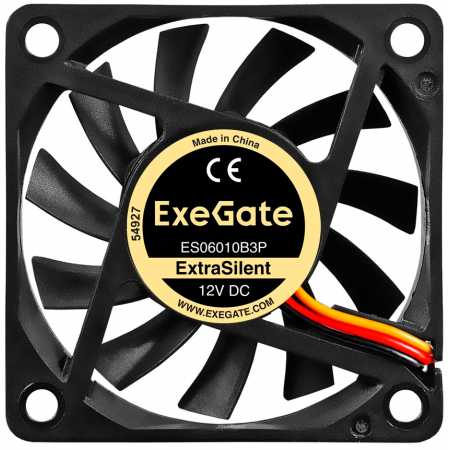 Вентилятор 12В DC ExeGate ExtraSilent ES06010B3P (60x60x10 мм, 2-Ball (двойной шарикоподшипник), 3pin, 2000RPM, 16dBA), фото , изображение 2