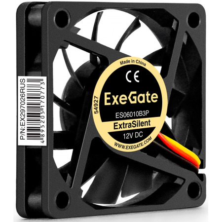 Вентилятор 12В DC ExeGate ExtraSilent ES06010B3P (60x60x10 мм, 2-Ball (двойной шарикоподшипник), 3pin, 2000RPM, 16dBA), фото , изображение 3