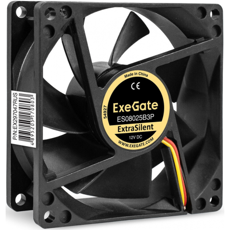 Вентилятор 12В DC ExeGate ExtraSilent ES08025B3P (80x80x25 мм, 2-Ball (двойной шарикоподшипник), 3pin, 2000RPM, 19dBA), фото , изображение 3