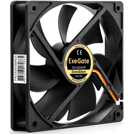 Вентилятор 12В DC ExeGate ExtraSilent ES12025H3P (120x120x25 мм, Hydraulic bearing (гидродинамический), 3pin, 1450RPM, 24dBA), фото , изображение 3