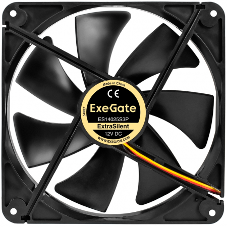 Вентилятор 12В DC ExeGate ExtraSilent ES14025S3P (140x140x25 мм, Sleeve bearing (подшипник скольжения), 3pin, 1100RPM, 23dBA), фото , изображение 2