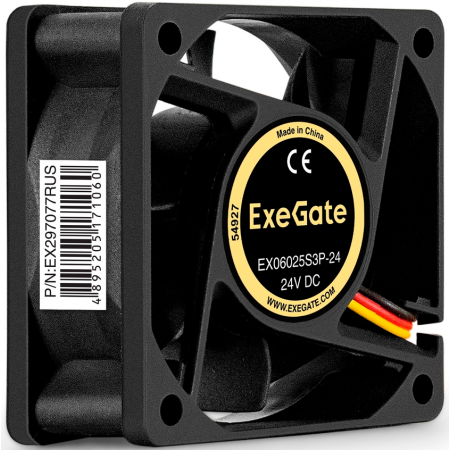 Вентилятор 24В DC ExeGate EX06025S3P-24 (60x60x25 мм, Sleeve bearing (подшипник скольжения), 3pin, 5000RMP, 34,5dBA), фото , изображение 3