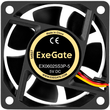 Вентилятор 5В DC ExeGate EX06025S3P-5 (60x60x25 мм, Sleeve bearing (подшипник скольжения), 3pin, 3500RMP, 25,3dBA), фото , изображение 2