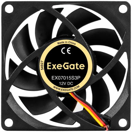 Вентилятор 12В DC ExeGate EX07015S3P (70x70x15 мм, Sleeve bearing (подшипник скольжения), 3pin, 3000RPM, 27dBA), фото , изображение 2