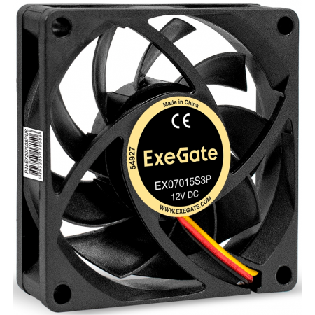 Вентилятор 12В DC ExeGate EX07015S3P (70x70x15 мм, Sleeve bearing (подшипник скольжения), 3pin, 3000RPM, 27dBA), фото , изображение 3