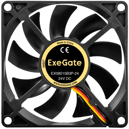 Вентилятор 24В DC ExeGate EX08015B3P-24 (80x80x15 мм, 2-Ball (двойной шарикоподшипник), 3pin, 2550RMP, 30,5dBA), фото , изображение 2