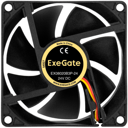Вентилятор 24В DC ExeGate EX08020B3P-24 (80x80x20 мм, 2-Ball (двойной шарикоподшипник), 3pin, 4000RMP, 42,3dBA), фото , изображение 2