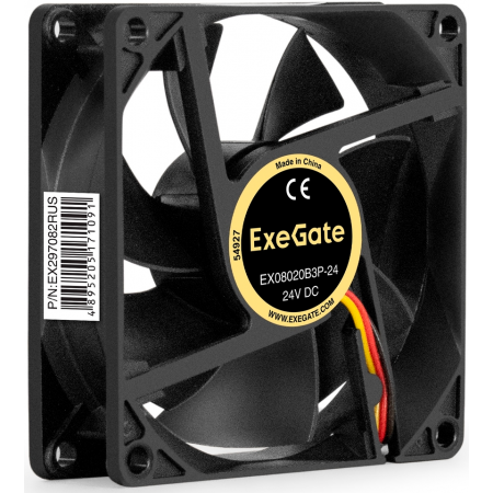 Вентилятор 24В DC ExeGate EX08020B3P-24 (80x80x20 мм, 2-Ball (двойной шарикоподшипник), 3pin, 4000RMP, 42,3dBA), фото , изображение 3